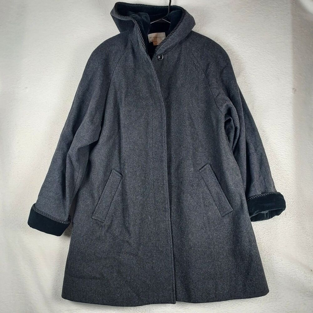 Worthington Womens Gray Wool Blend Coat Size 14 Hidden Button Long Jacket